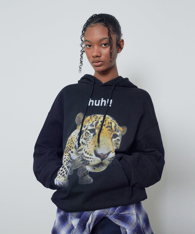 HUH!! LEOPARD HOODIE [BLACK] Hover Image