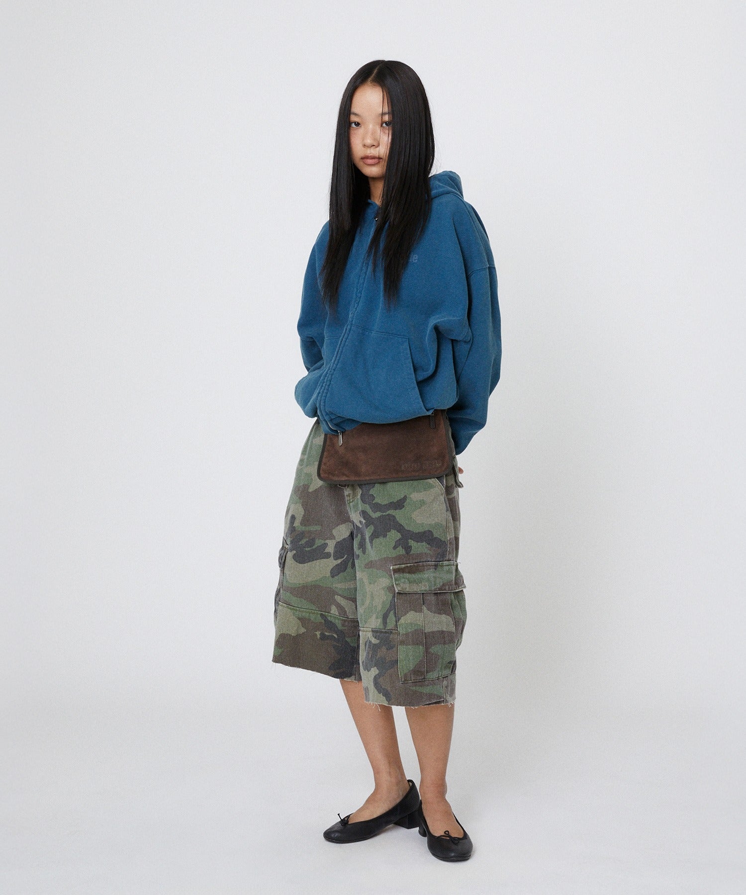CROPPED WASHED HOOD ZIP UP [DEEP GREEN]