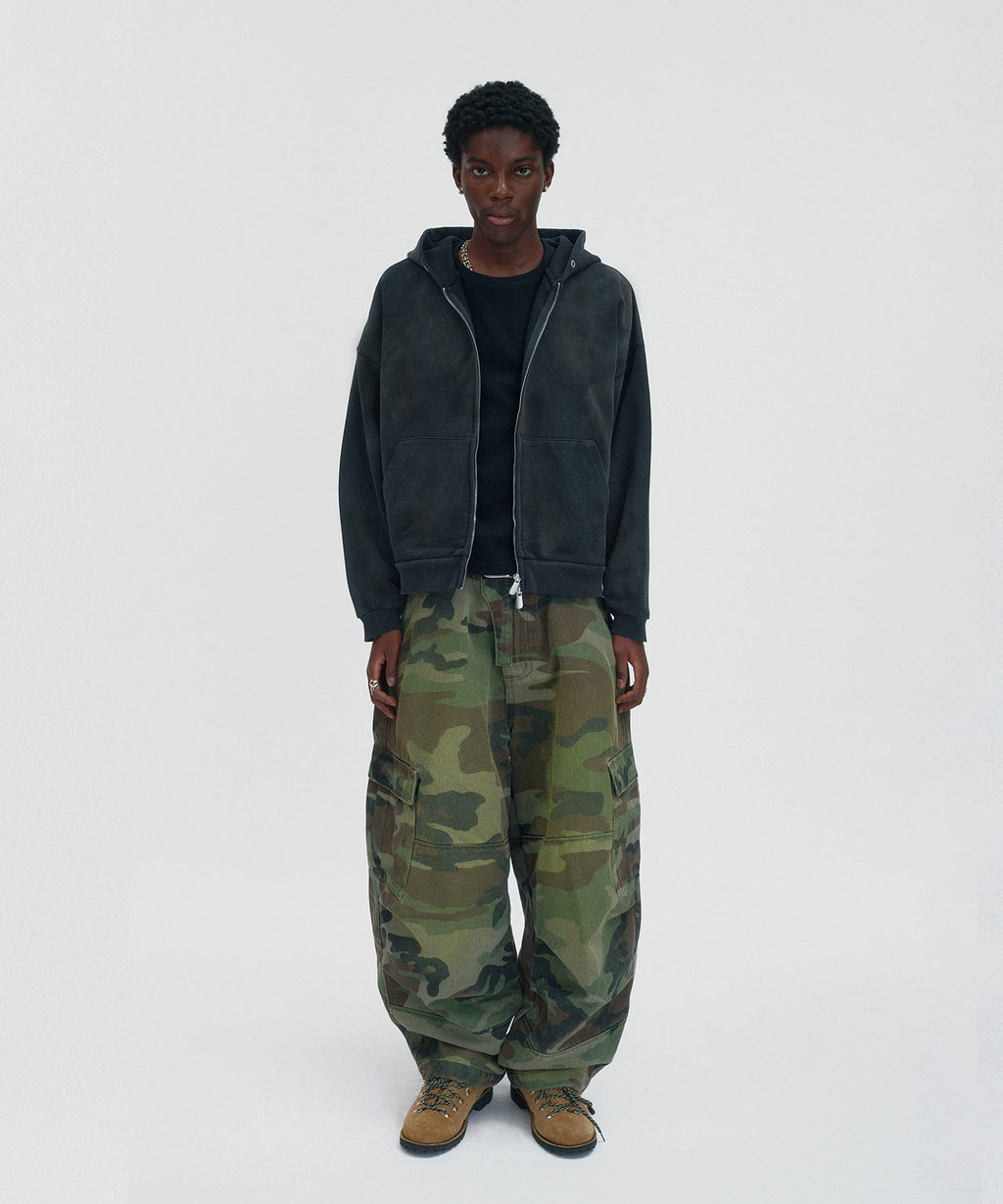 CROPPED WASHED HOOD ZIP UP [WASHING BLACK]