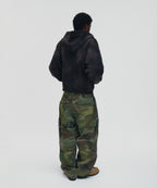 CROPPED WASHED HOOD ZIP UP [DARK BLACK]
