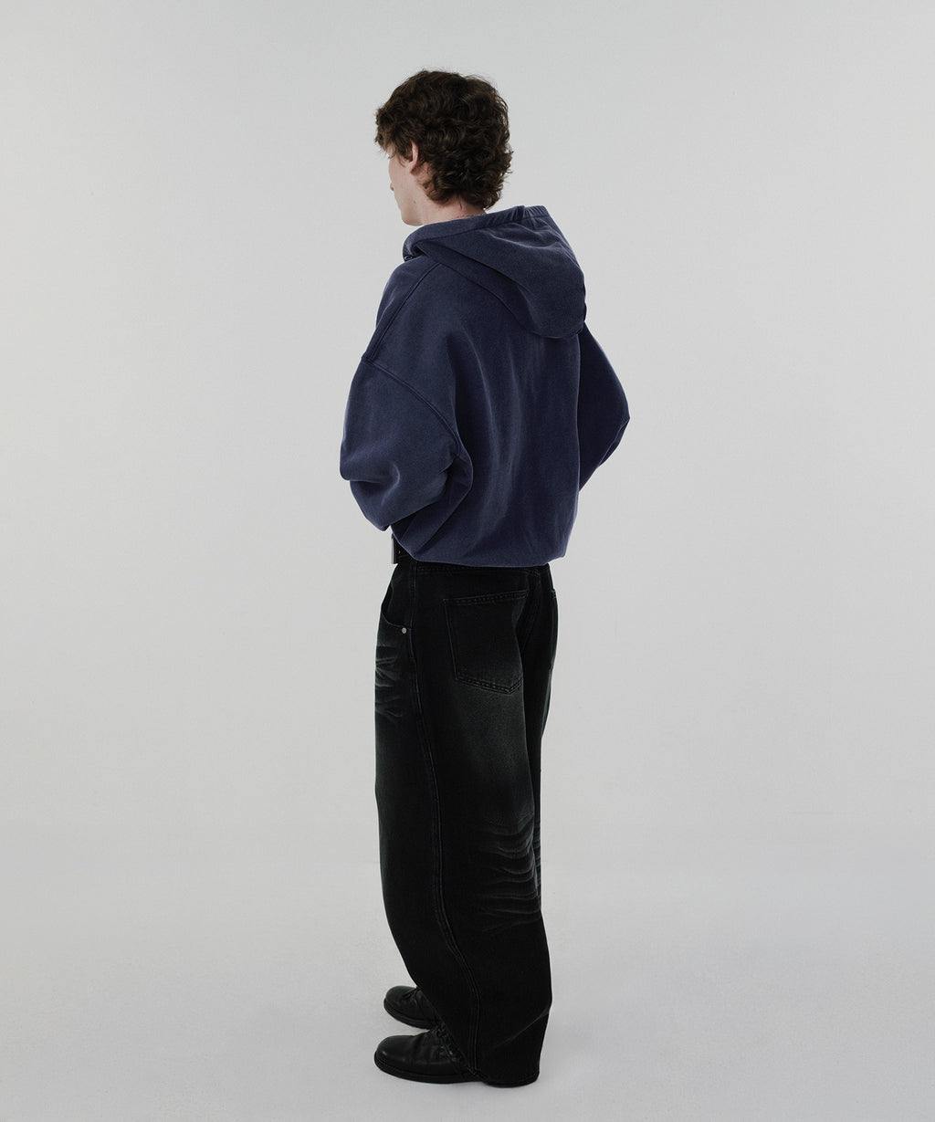 CROPPED WASHED HOOD ZIP UP [WASHING NAVY]