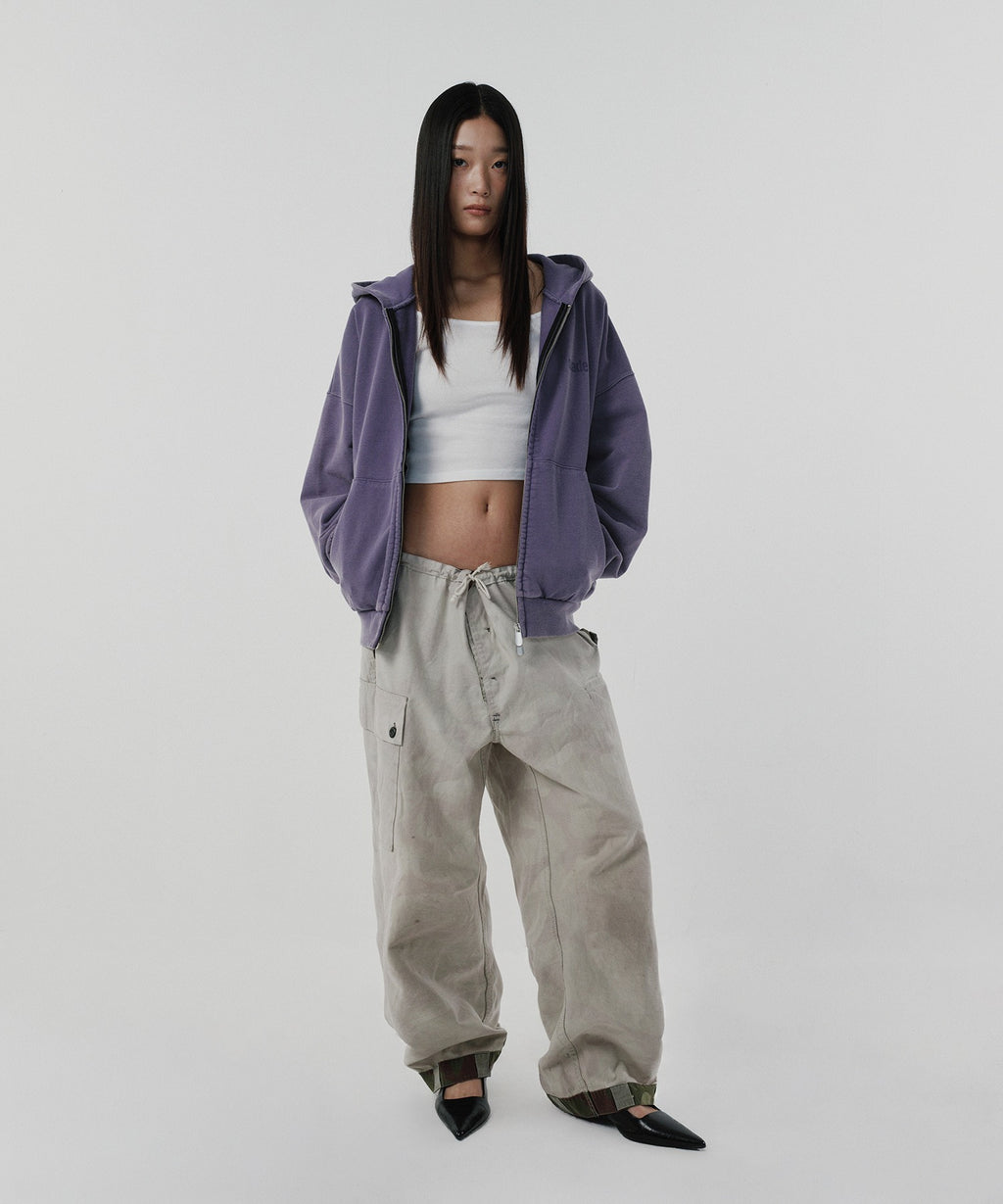 CROPPED WASHED HOOD ZIP UP [PURPLE]