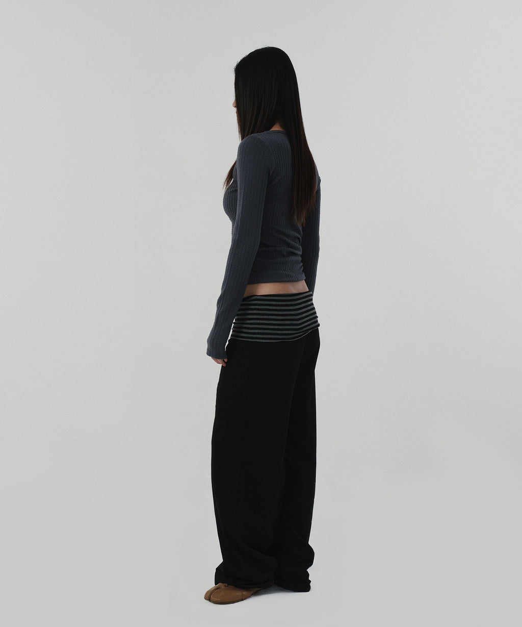 CABLE HENLEY NECK [CHARCOAL GRAY]