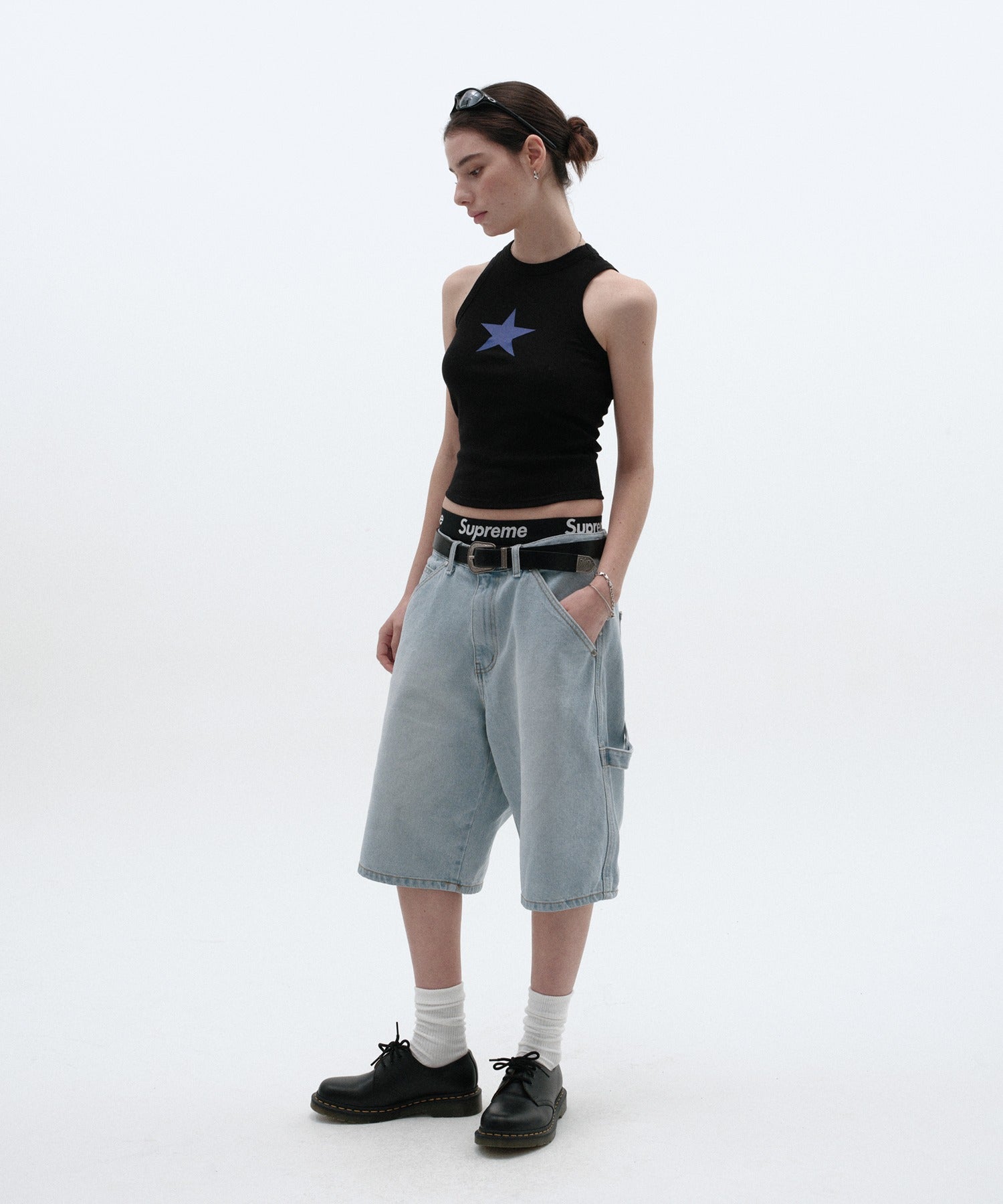 CARPENTER DENIM SHORTS [LIGHT BLUE]