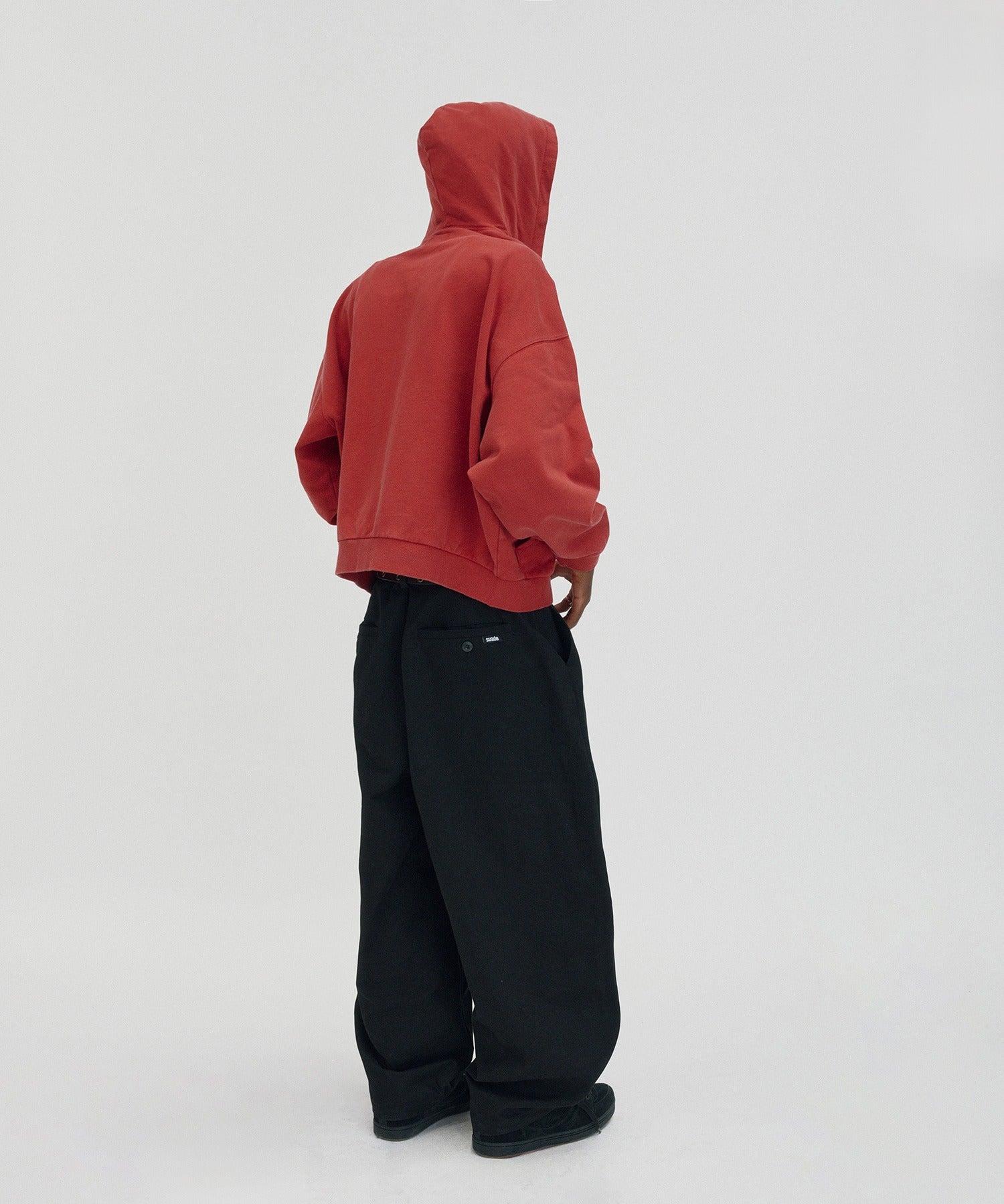 CROPPED WASHED HOOD ZIP UP [RED]