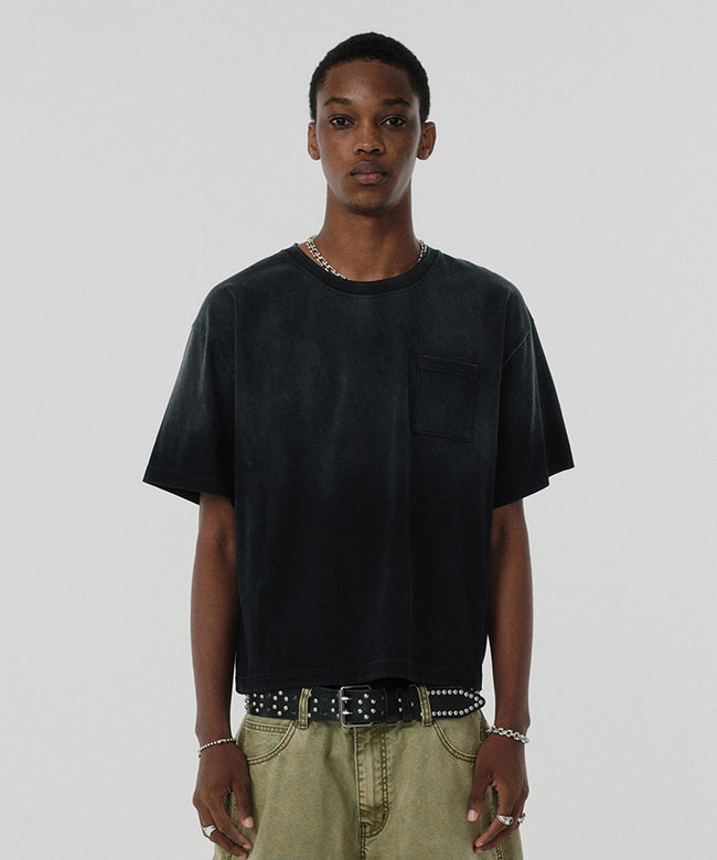POCKET CROPPED TEE [WASHING BLACK] Hover Image