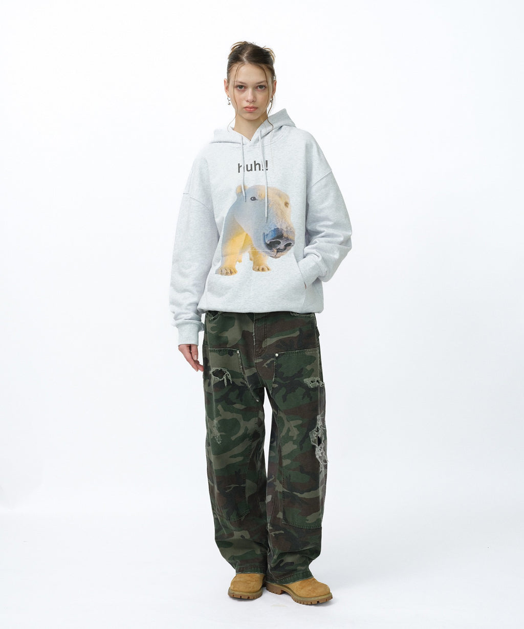 HUH!! HOODIE [MELANGE GRAY]
