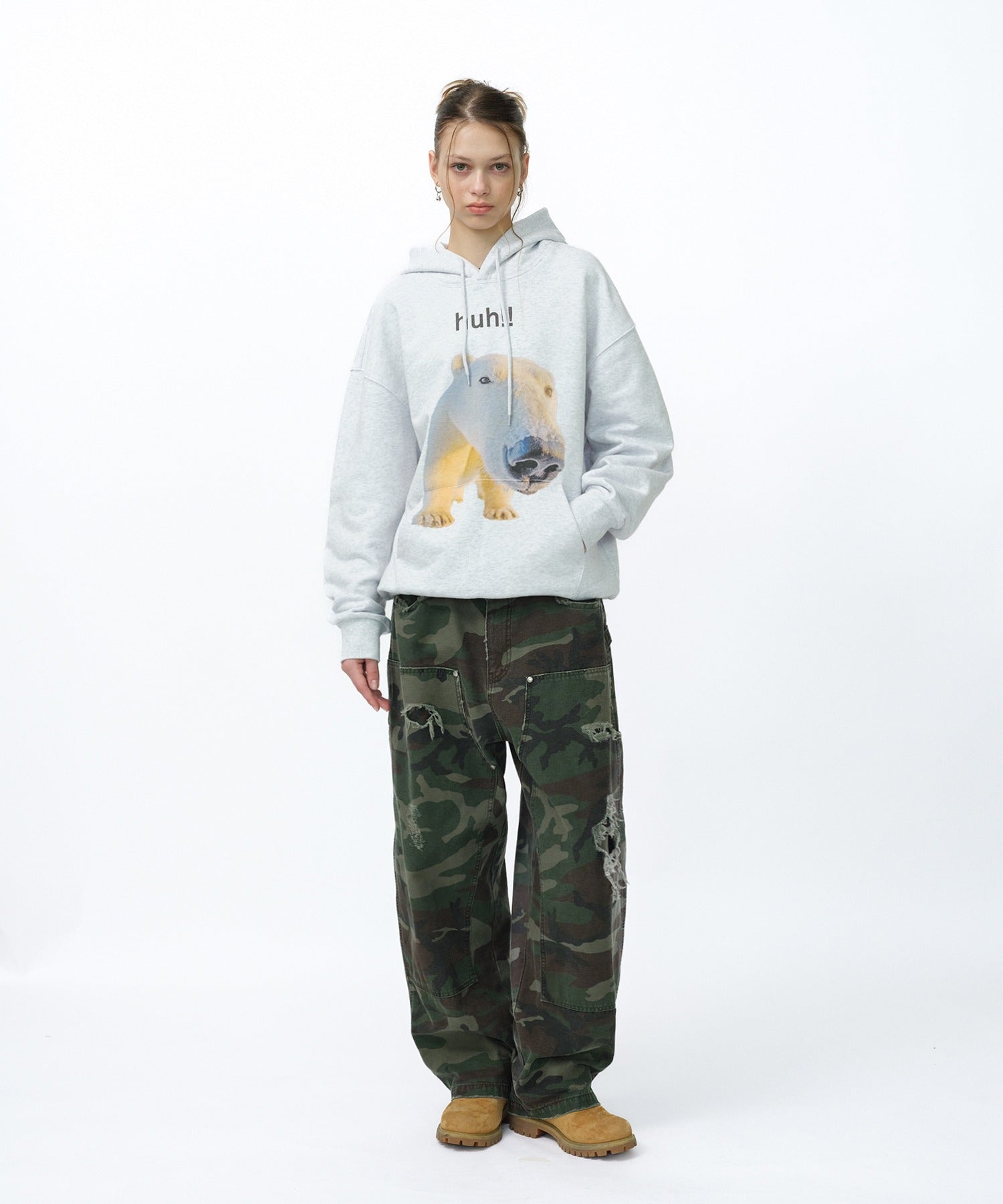 HUH!! HOODIE [MELANGE GRAY]
