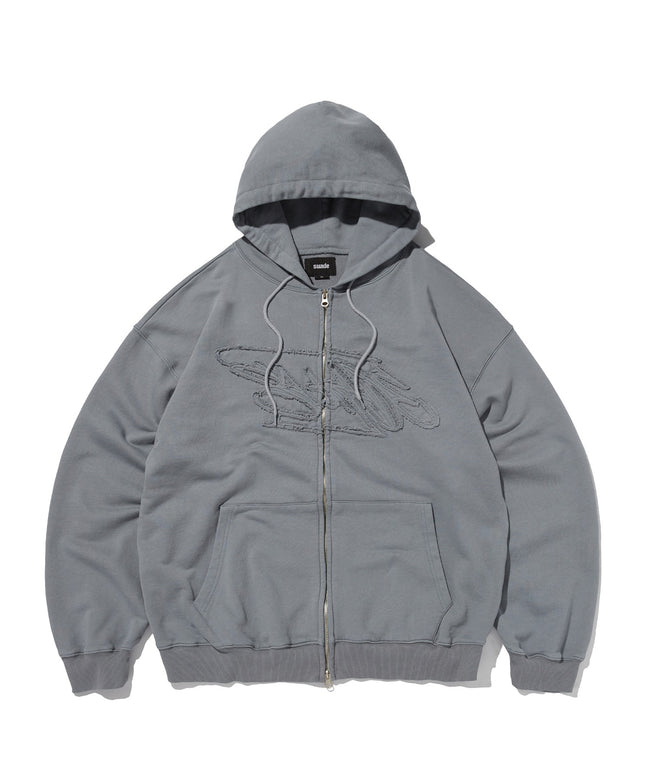 LOOSE SUADE HOOD ZIP UP [BLUE GRAY] Hover Image