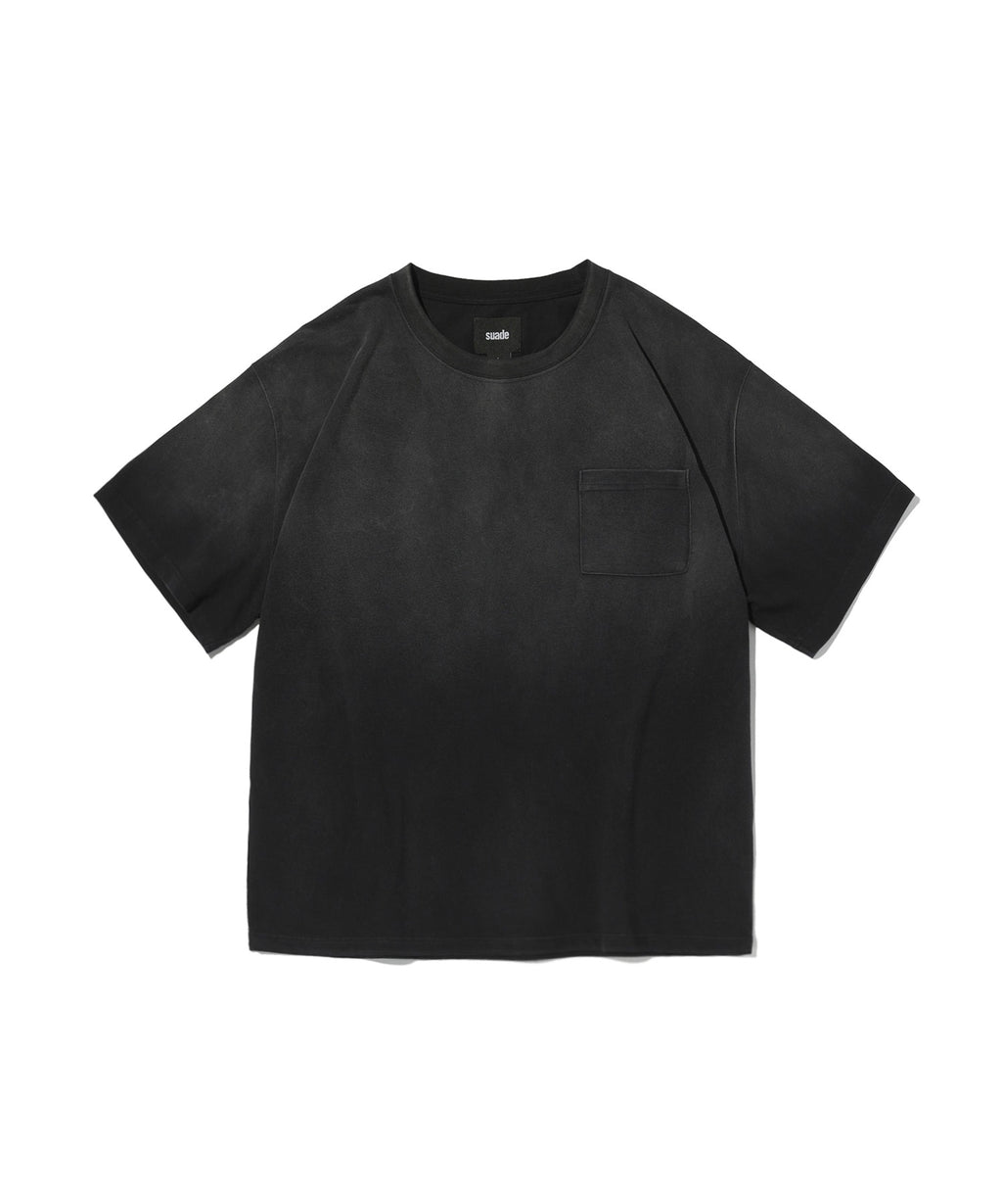 POCKET CROPPED TEE [WASHING BLACK]