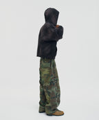 CROPPED WASHED HOOD ZIP UP [DARK BLACK]