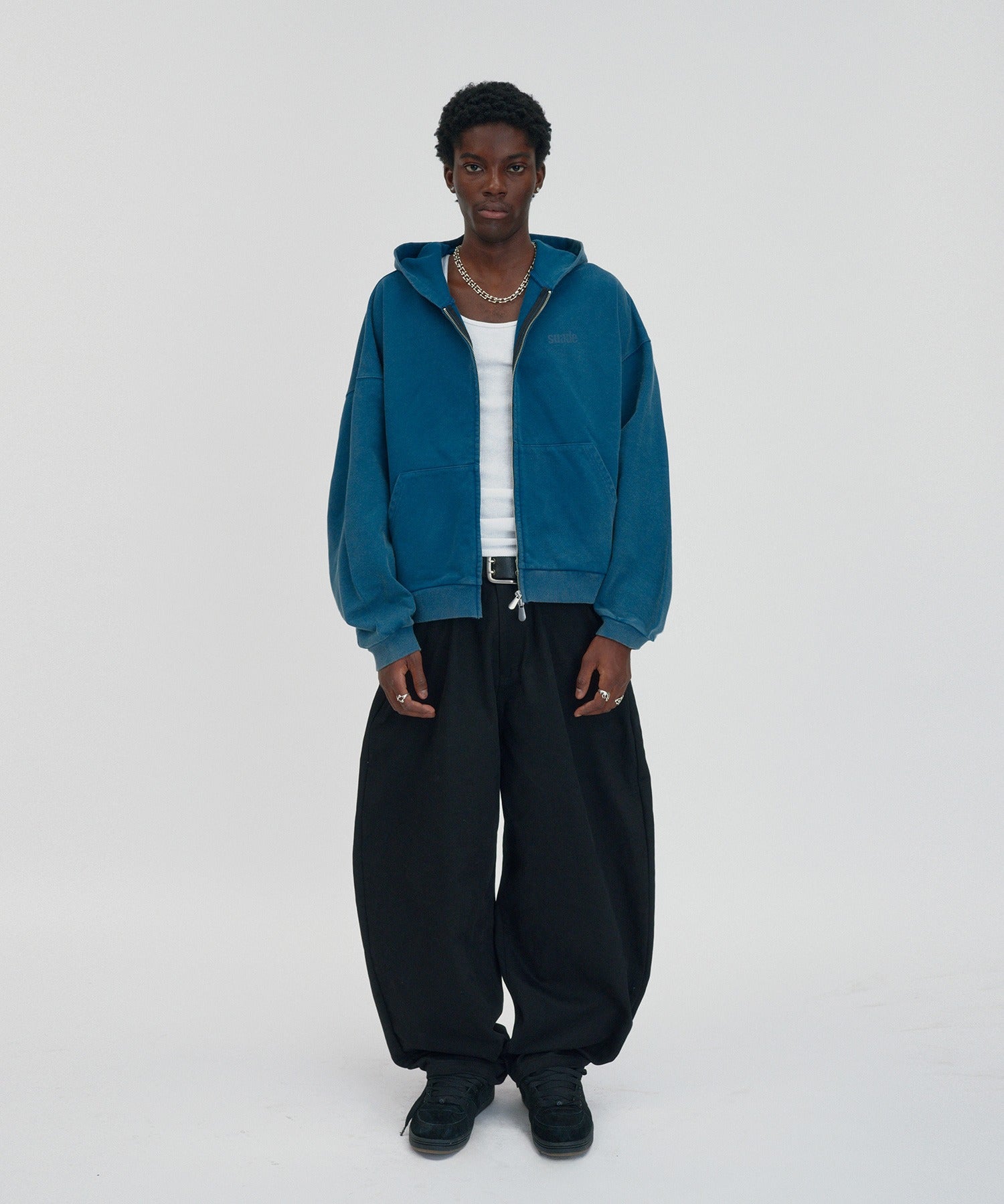 CROPPED WASHED HOOD ZIP UP [DEEP GREEN]