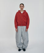 CROPPED WASHED HOOD ZIP UP [RED]