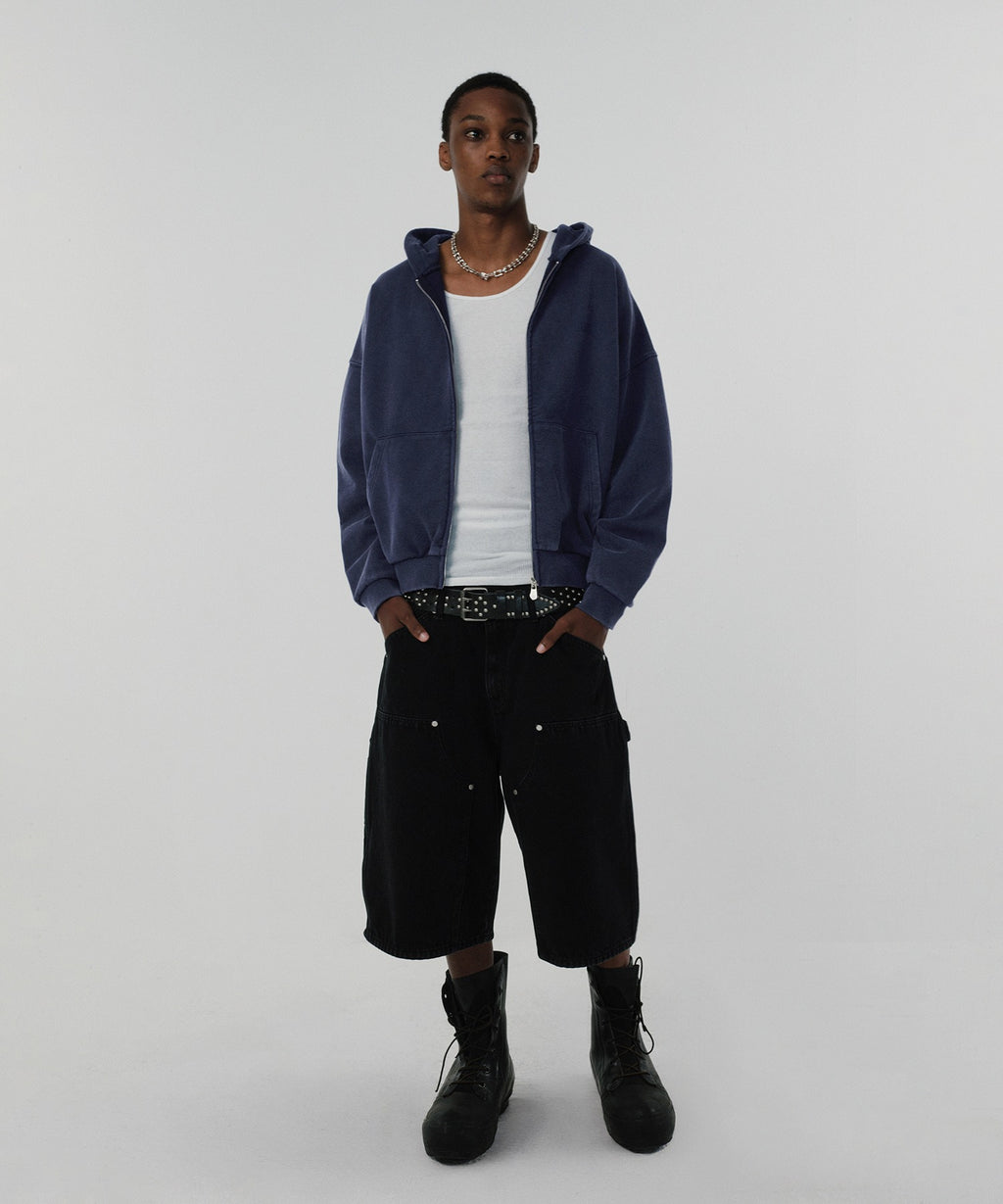 CROPPED WASHED HOOD ZIP UP [WASHING NAVY]