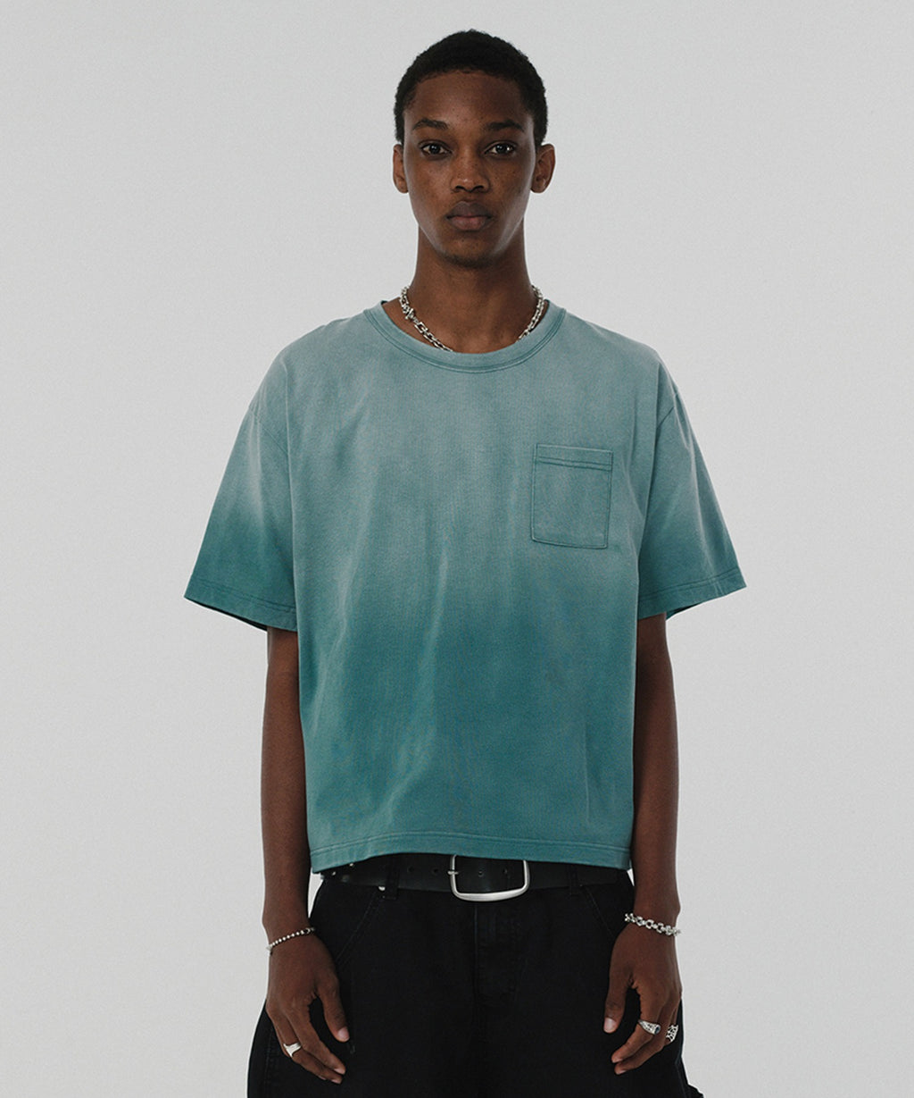 POCKET CROPPED TEE [WASHING GREEN]