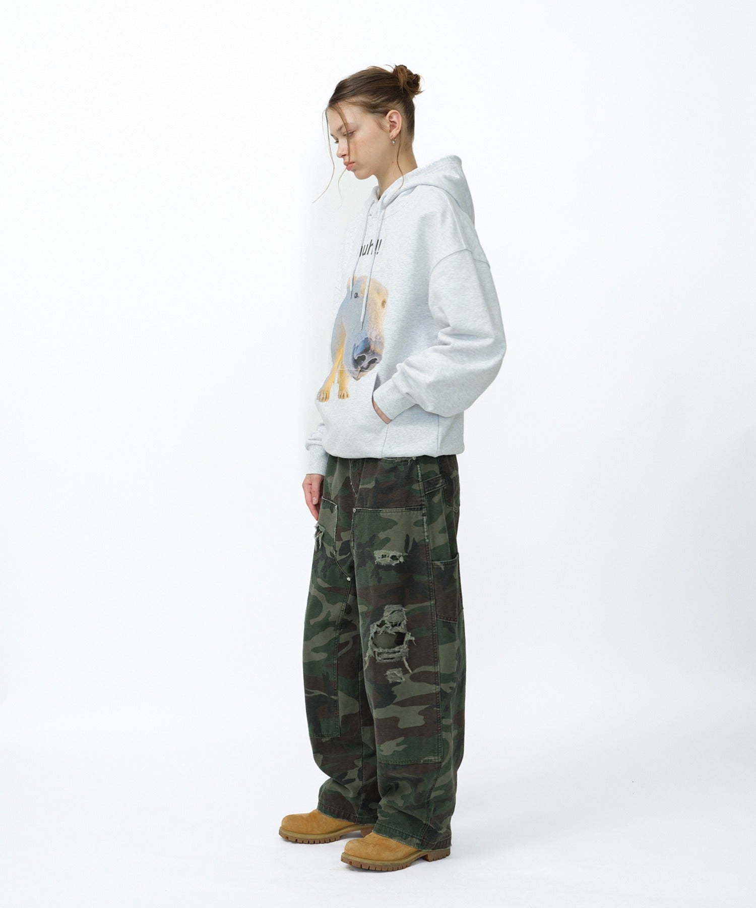 HUH!! HOODIE [MELANGE GRAY]