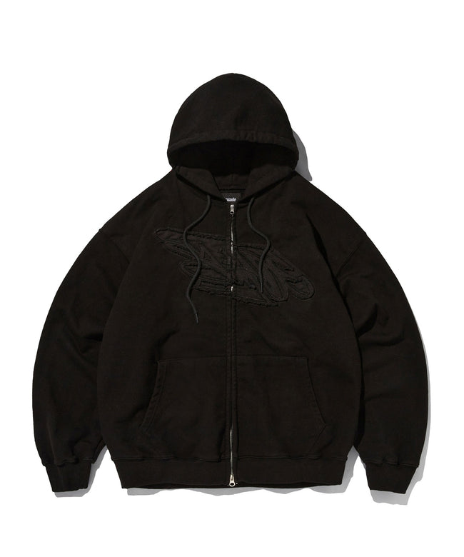 LOOSE SUADE HOOD ZIP UP [BLACK] Hover Image