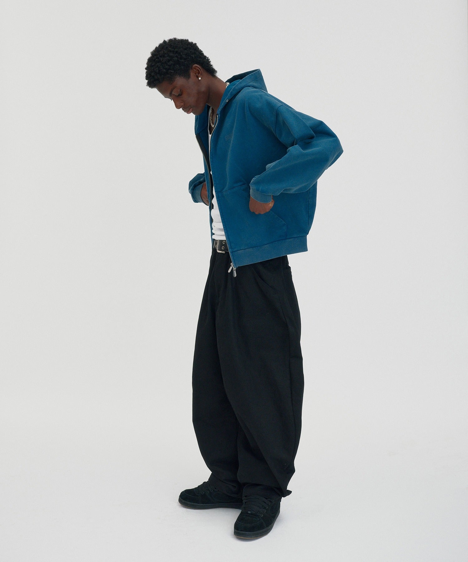 CROPPED WASHED HOOD ZIP UP [DEEP GREEN]