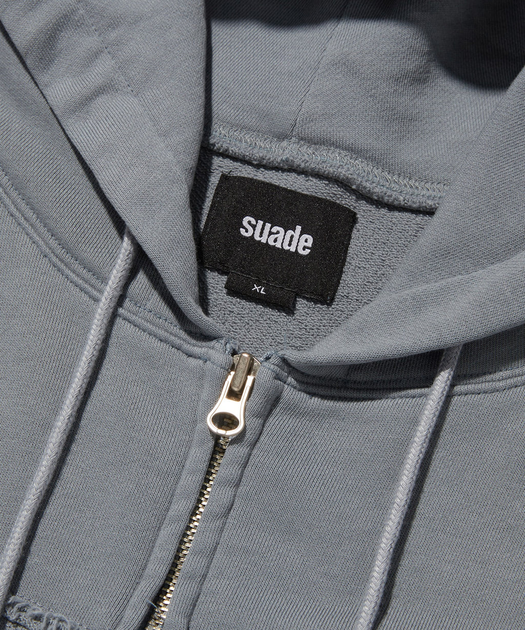 LOOSE SUADE HOOD ZIP UP [BLUE GRAY]