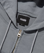 LOOSE SUADE HOOD ZIP UP [BLUE GRAY]