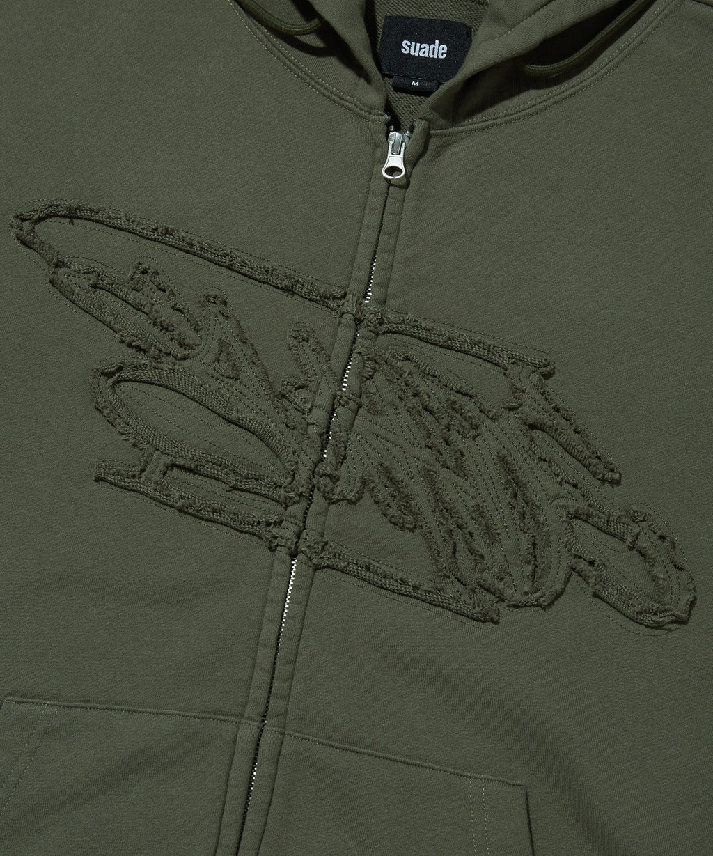 LOOSE SUADE HOOD ZIP UP [KHAKI]