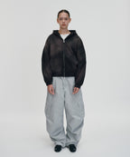 CROPPED WASHED HOOD ZIP UP [DARK BLACK]