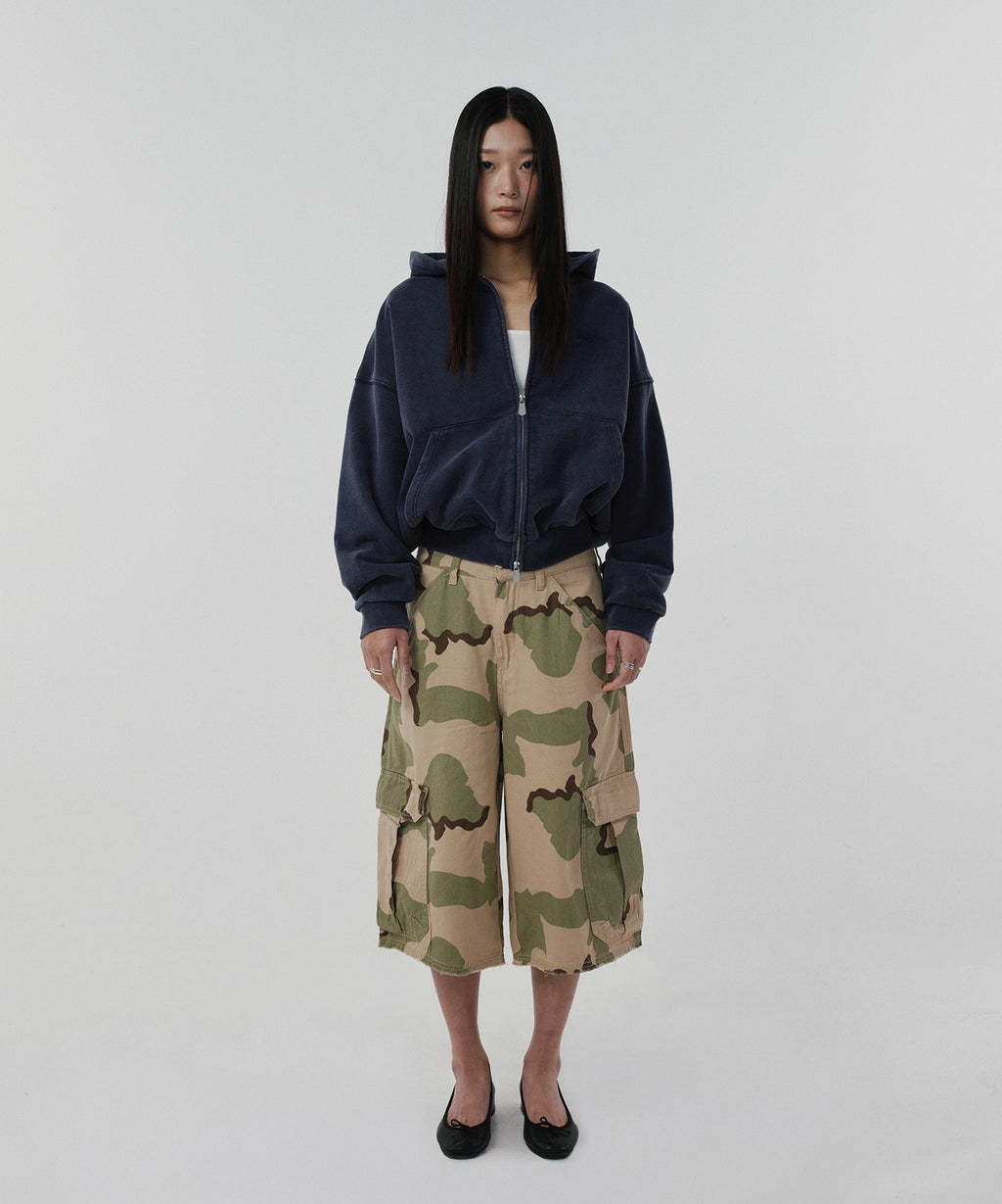 CROPPED WASHED HOOD ZIP UP [WASHING NAVY]