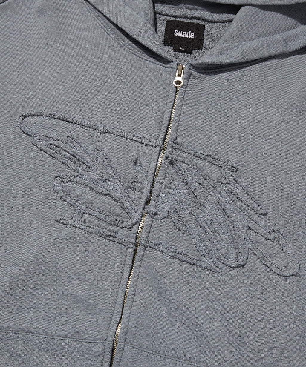 LOOSE SUADE HOOD ZIP UP [BLUE GRAY]