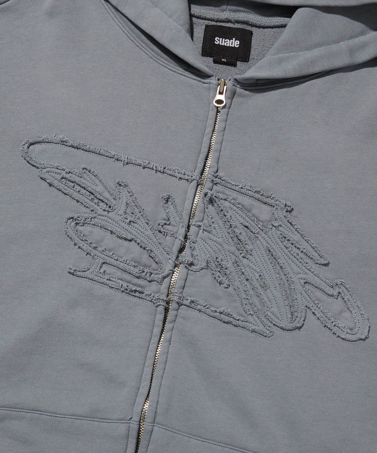 LOOSE SUADE HOOD ZIP UP [BLUE GRAY]