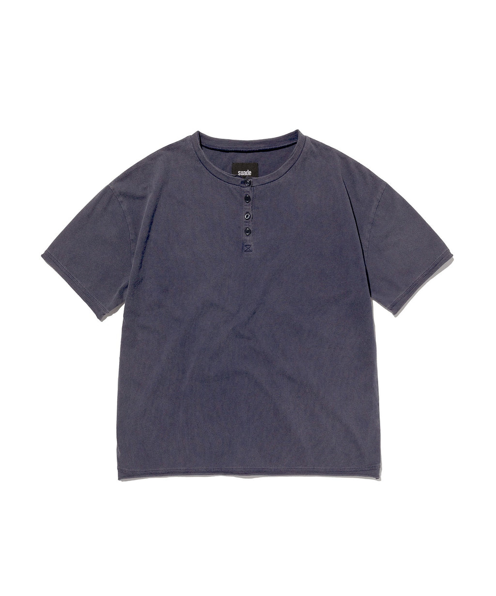 WASHED HENLEY NECK TEE [WASHING NAVY]