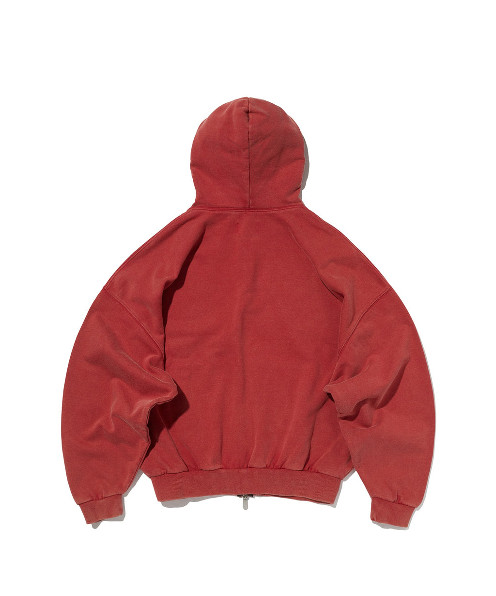 CROPPED WASHED HOOD ZIP UP [RED]