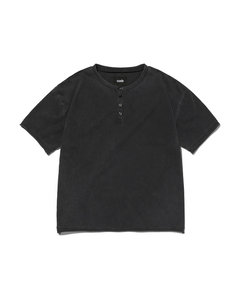 WASHED HENLEY NECK TEE [WASHING BLACK]