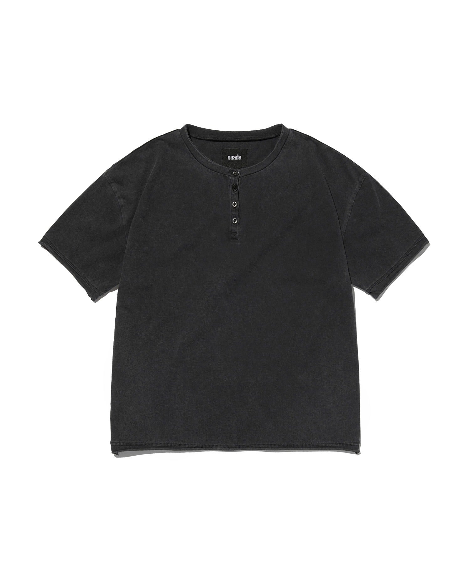 WASHED HENLEY NECK TEE [WASHING BLACK]
