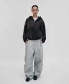 CROPPED WASHED HOOD ZIP UP [DARK BLACK]