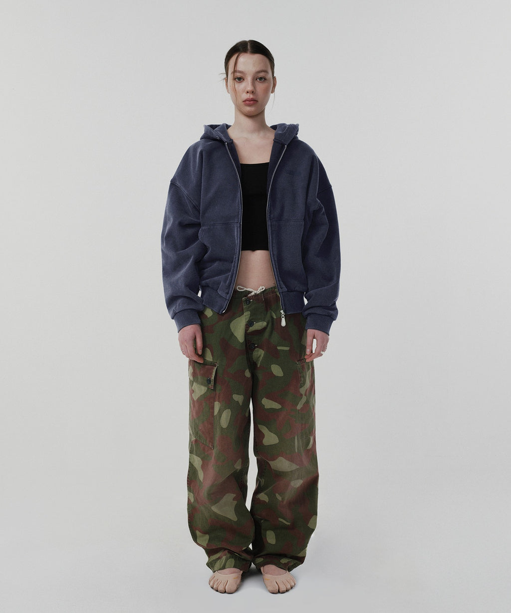CROPPED WASHED HOOD ZIP UP [WASHING NAVY]