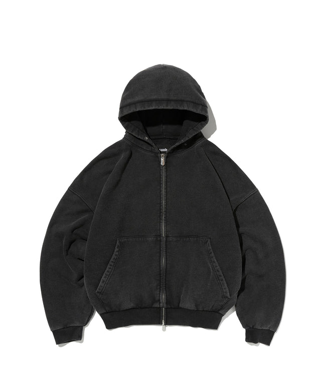 CROPPED WASHED HOOD ZIP UP [WASHING BLACK] Hover Image