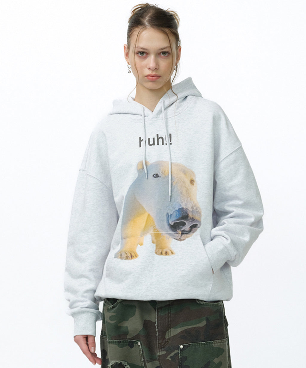 HUH!! HOODIE [MELANGE GRAY]