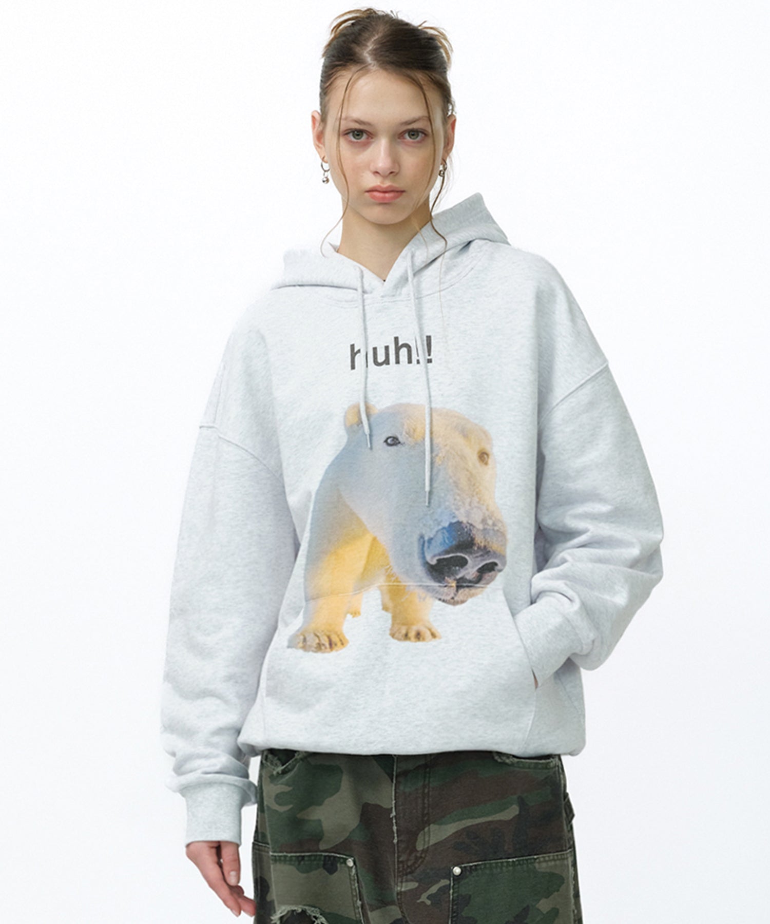 HUH!! HOODIE [MELANGE GRAY]